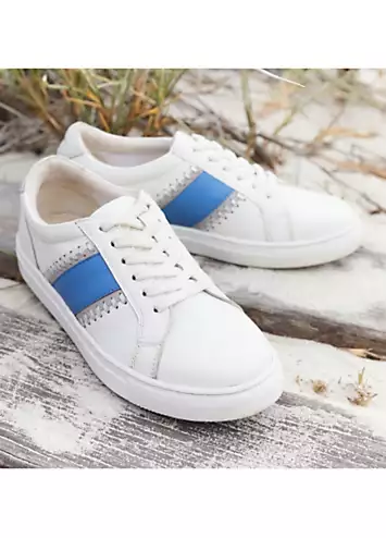 Esme Stripe White Leather Trainers by Freestyle | Look Again