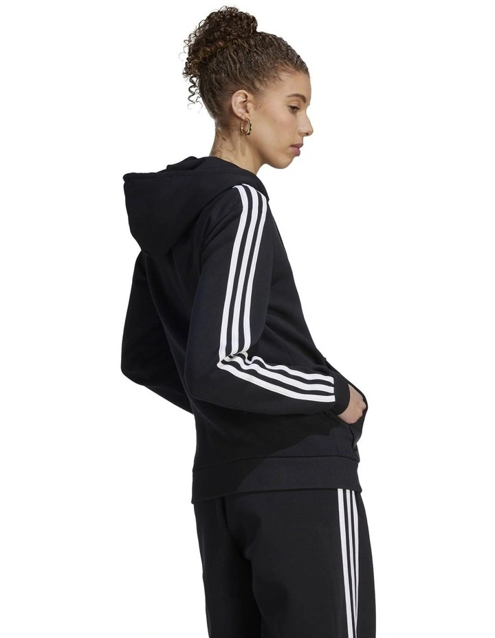 Essentials 3-Stripes Full-Zip Fleece Hoodie in Black/White