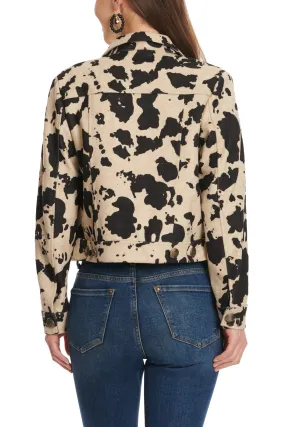 Fashion Express Women's Sand & Black Cow Print Long Sleeve Cropped Jacket