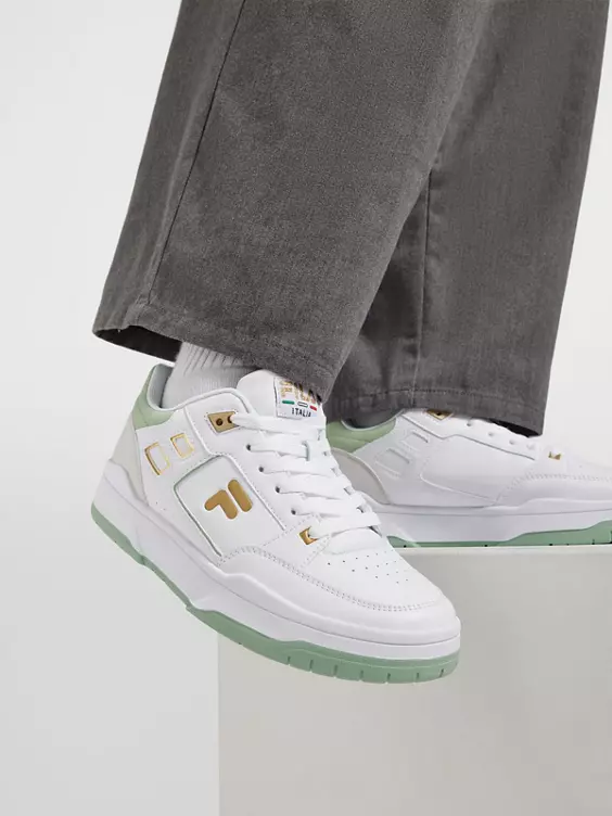 FILA  Court White/Green Lace Up Trainers