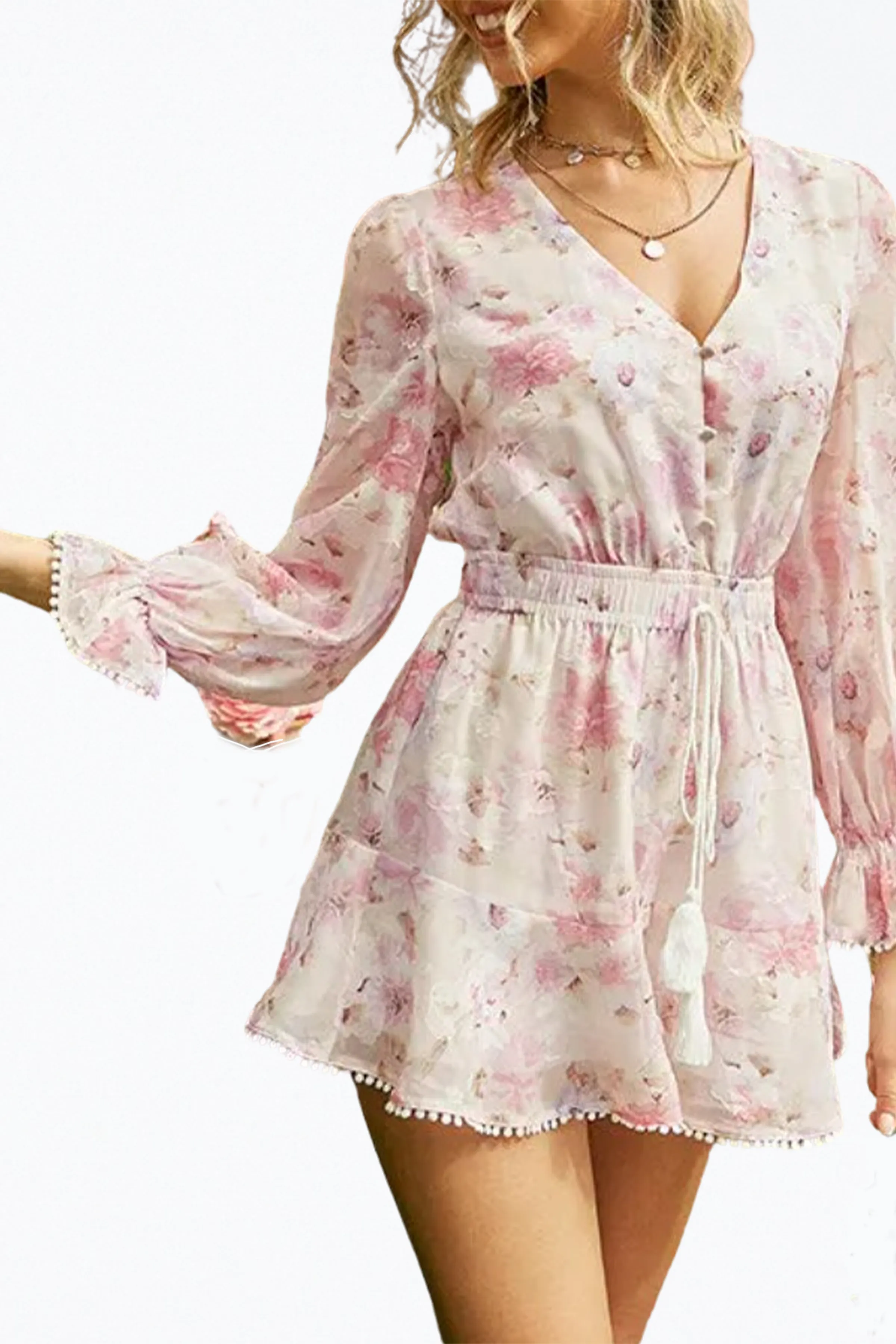 FLORAL-PRINT CHIFFON FLOUNCE ROMPER