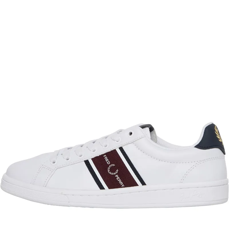 Fred Perry B721 Lea/Graphic Brnd Webbing Trainers White