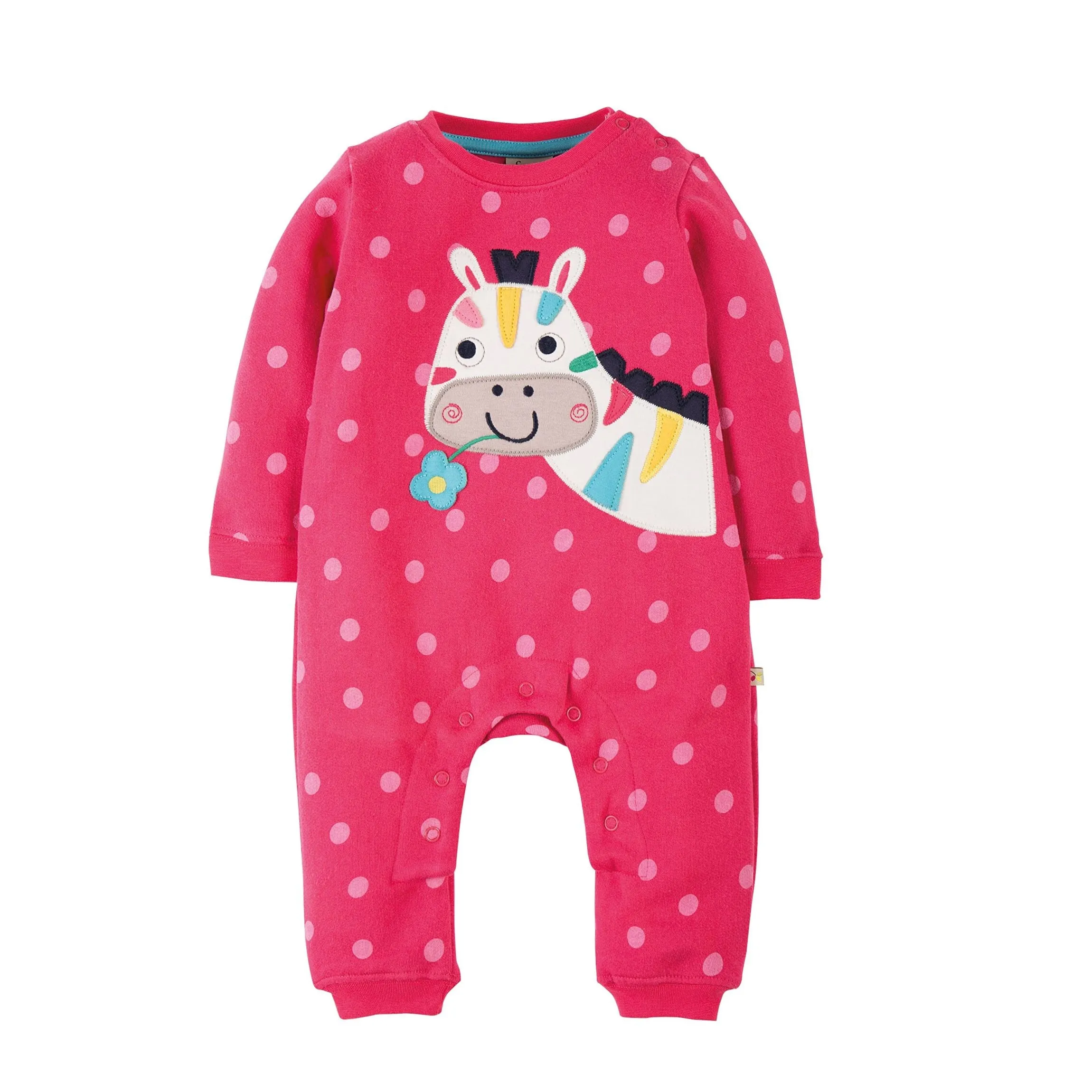 Frugi Baby Snug Cosy Raspberry Spot Zebra Romper