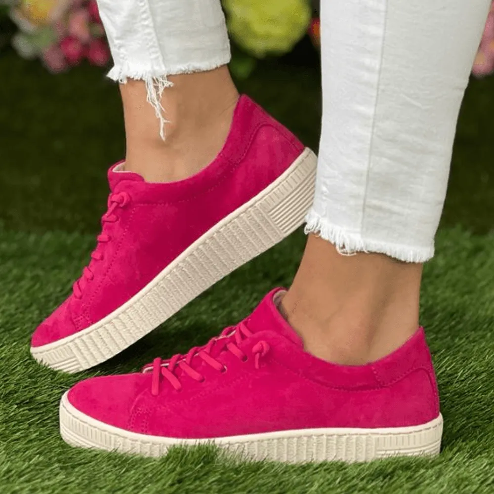 Gabor Fuchsia Suede Elasticated Lace Trainers