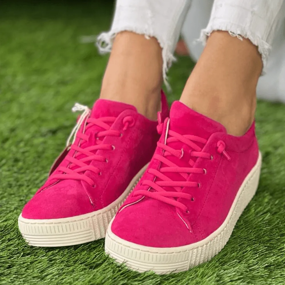 Gabor Fuchsia Suede Elasticated Lace Trainers