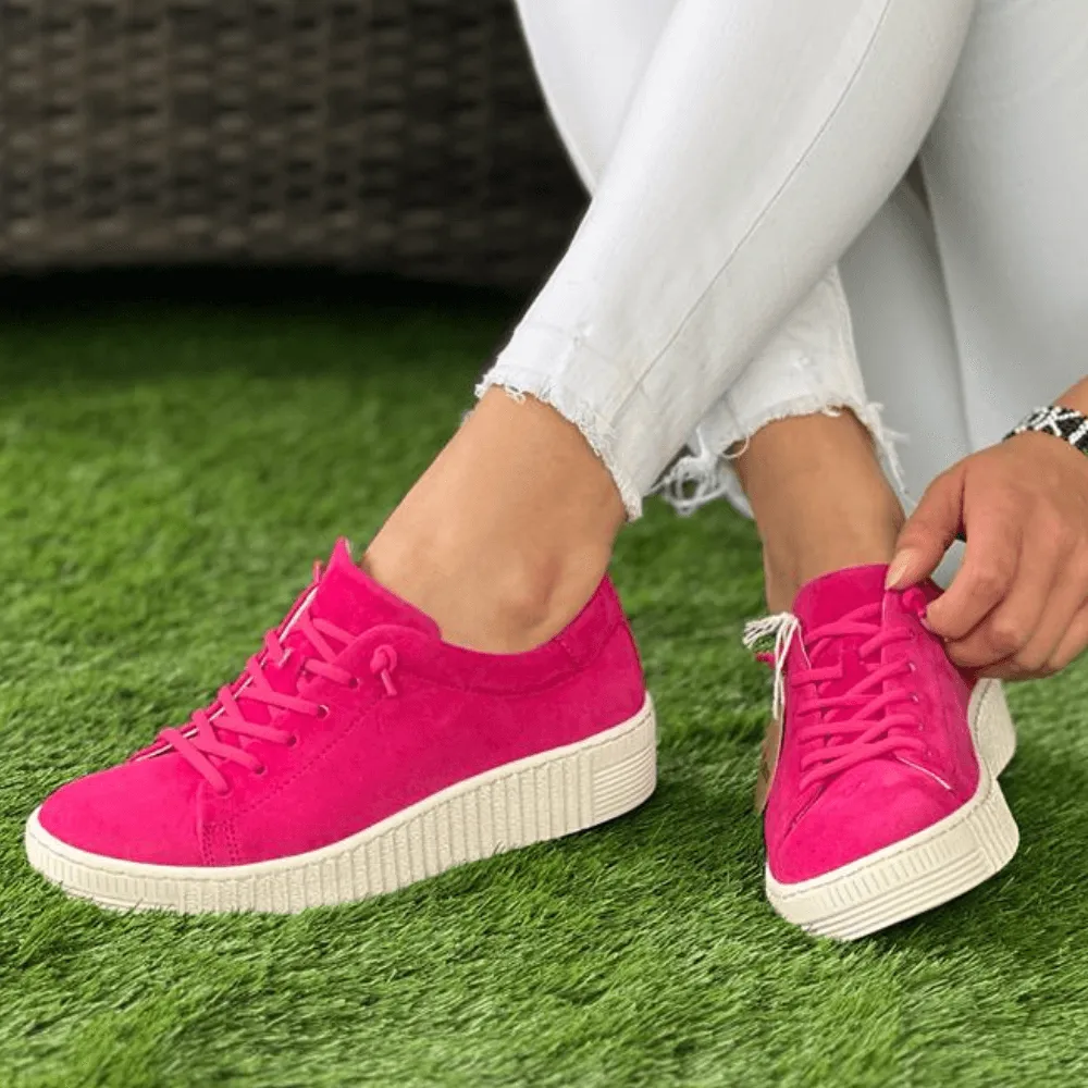 Gabor Fuchsia Suede Elasticated Lace Trainers