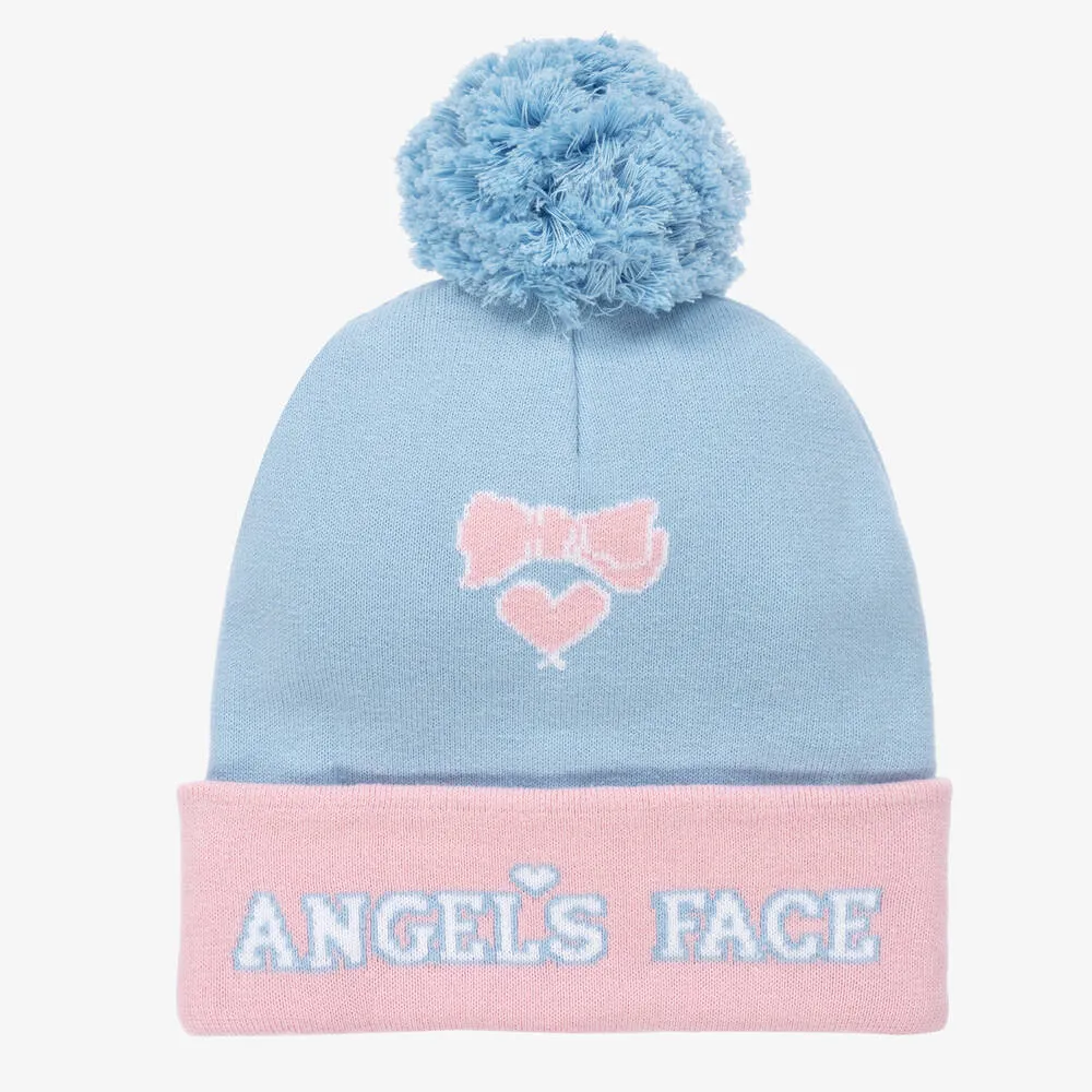 Girls Blue & Pink Beanie Hat