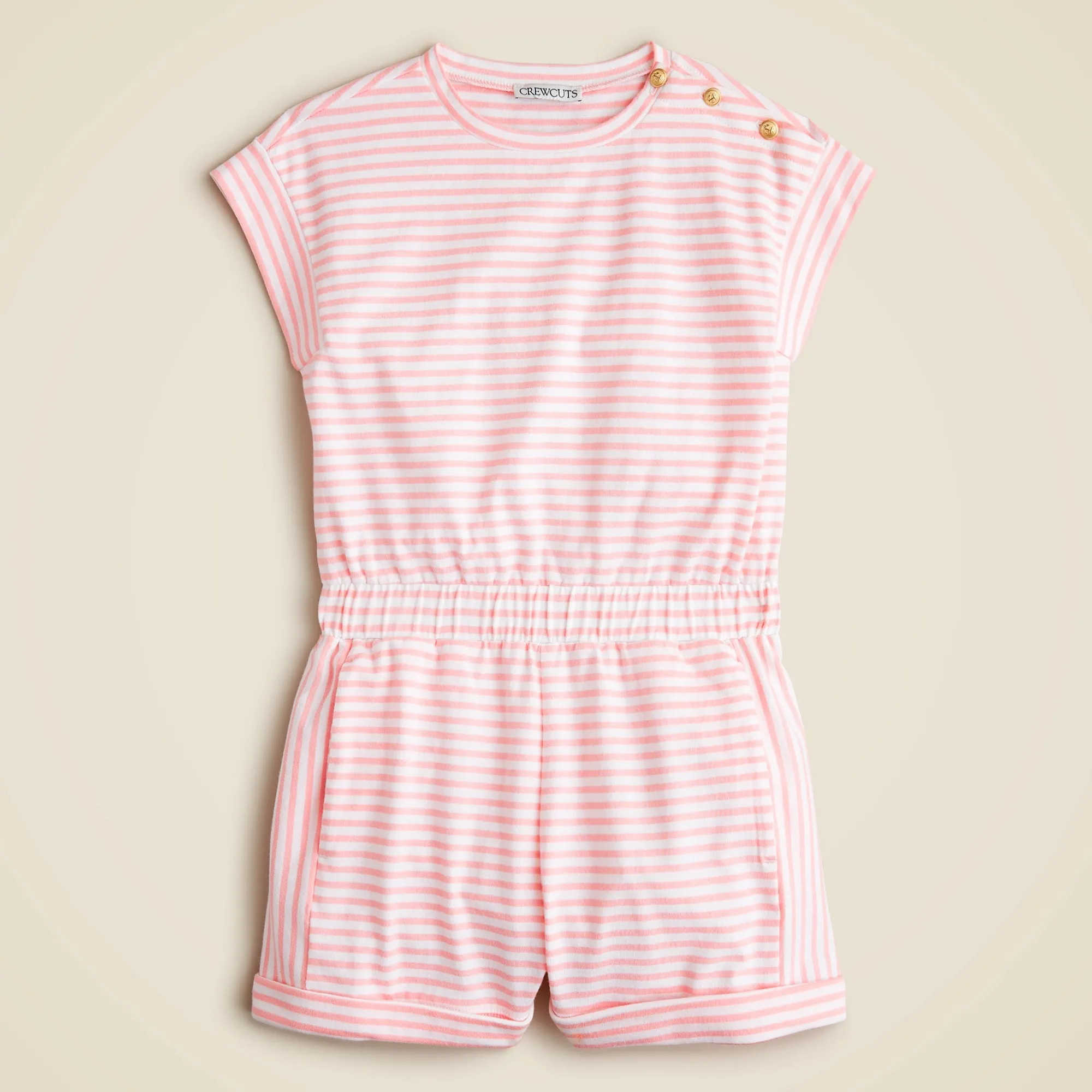 Girls' button-shoulder romper in vintage jersey