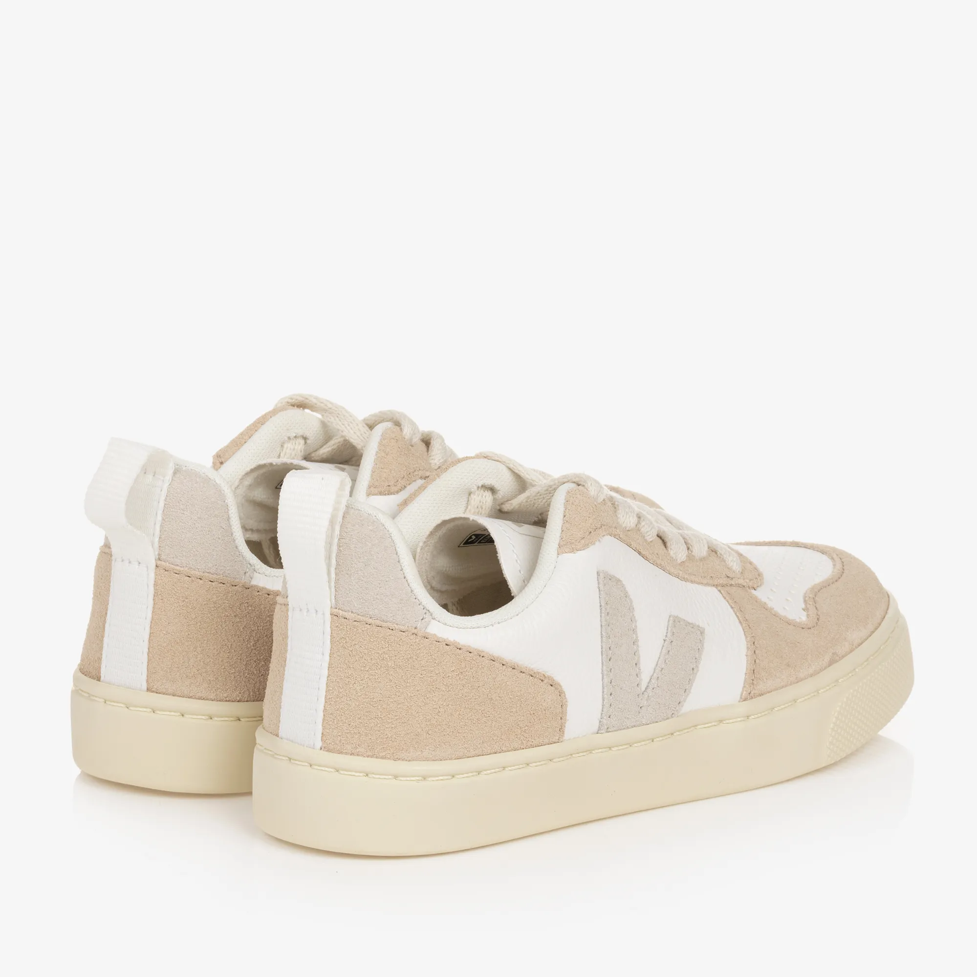 Girls White & Beige Leather V-10 Trainers