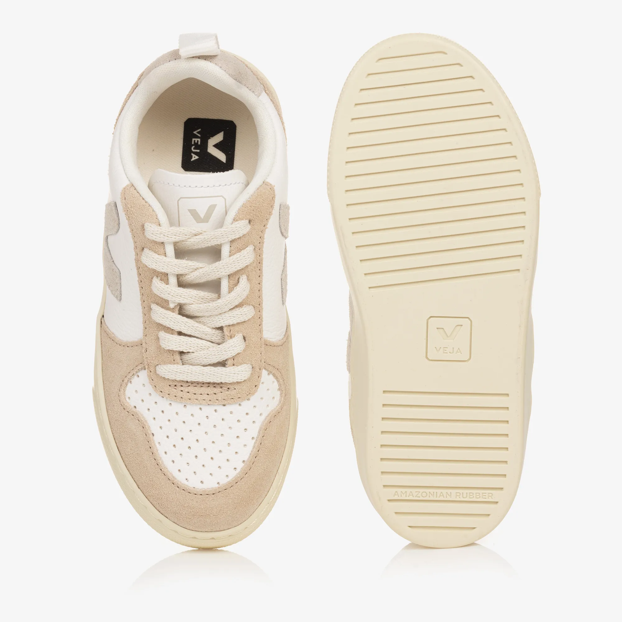 Girls White & Beige Leather V-10 Trainers