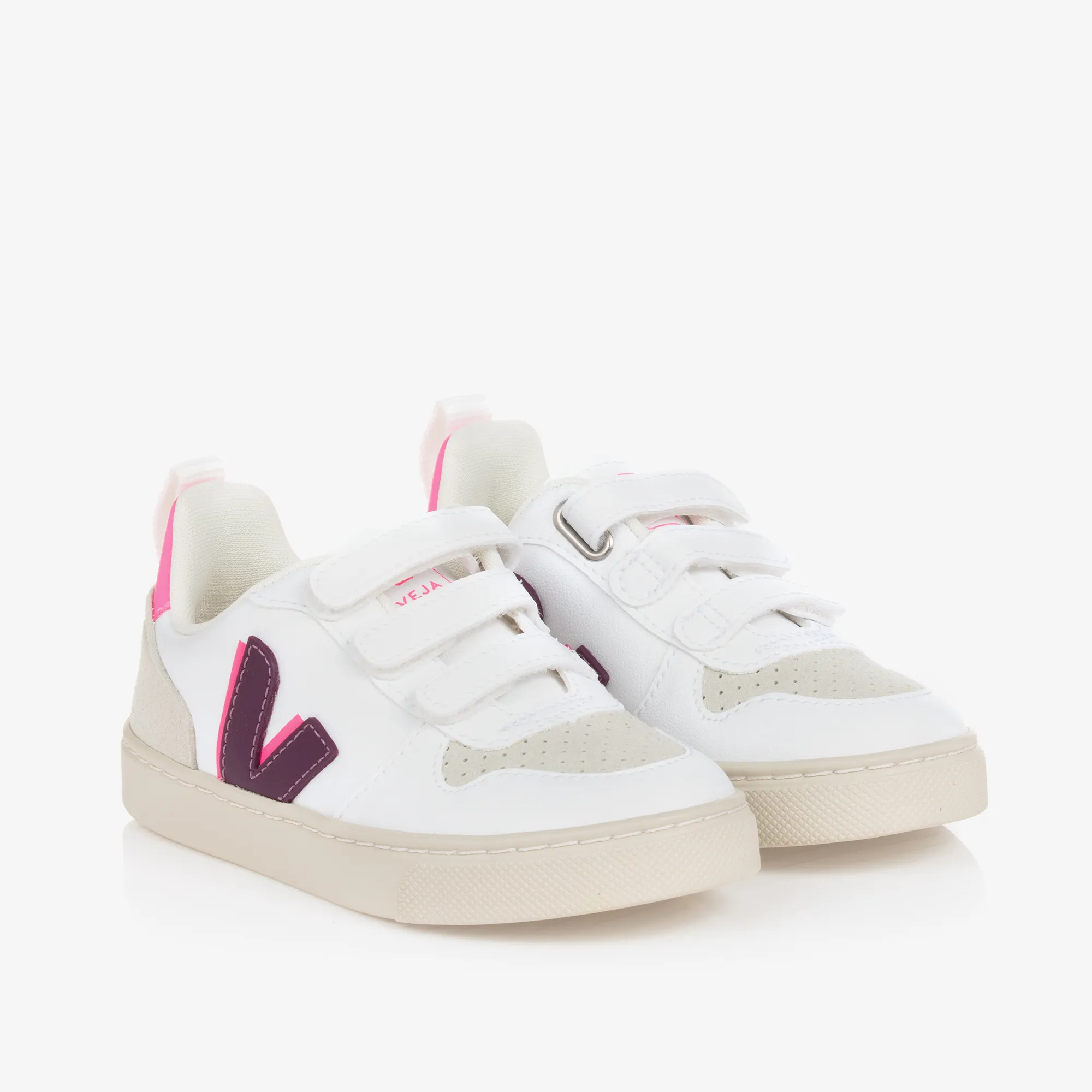 Girls White & Purple Faux Leather V-10 Trainers