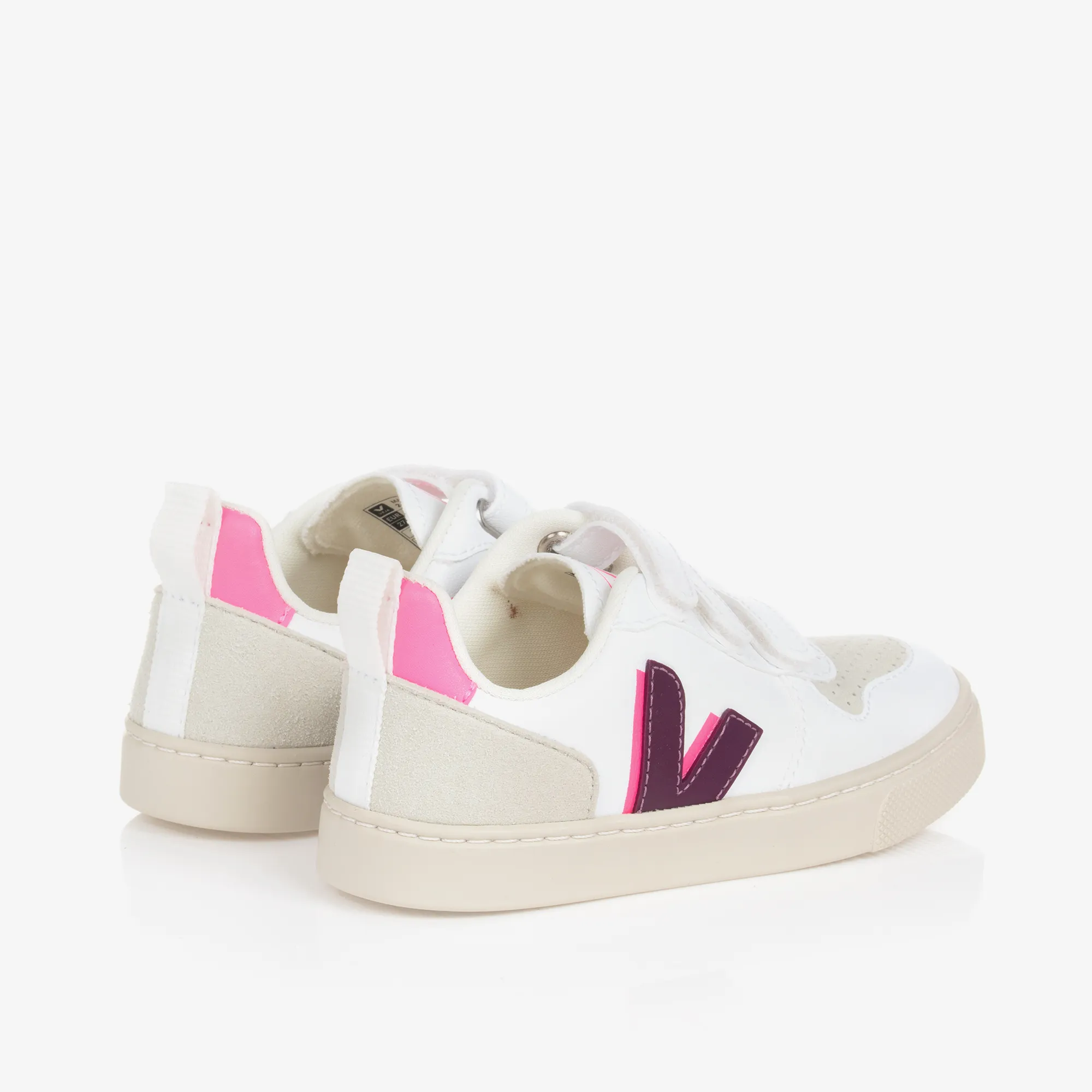 Girls White & Purple Faux Leather V-10 Trainers