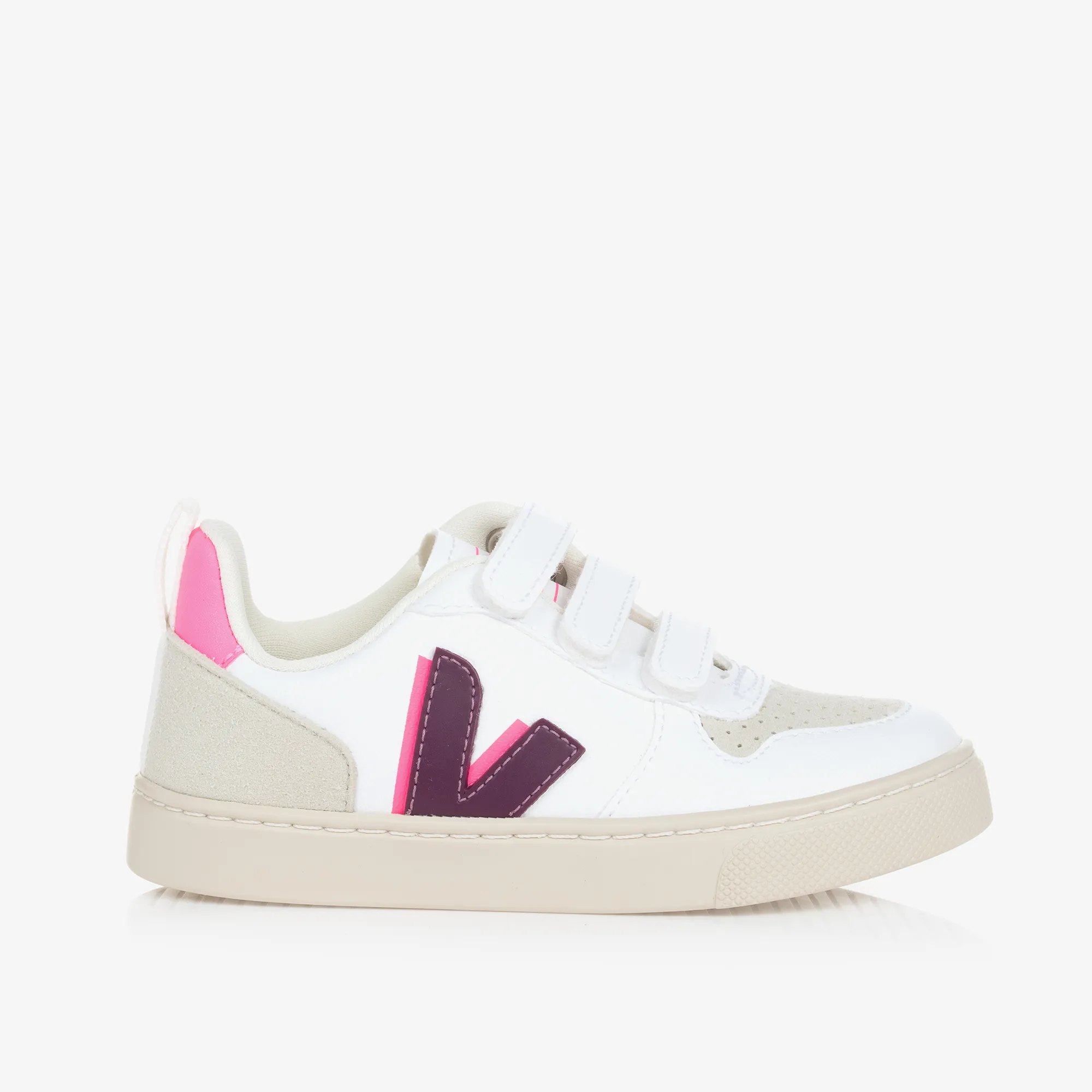 Girls White & Purple Faux Leather V-10 Trainers