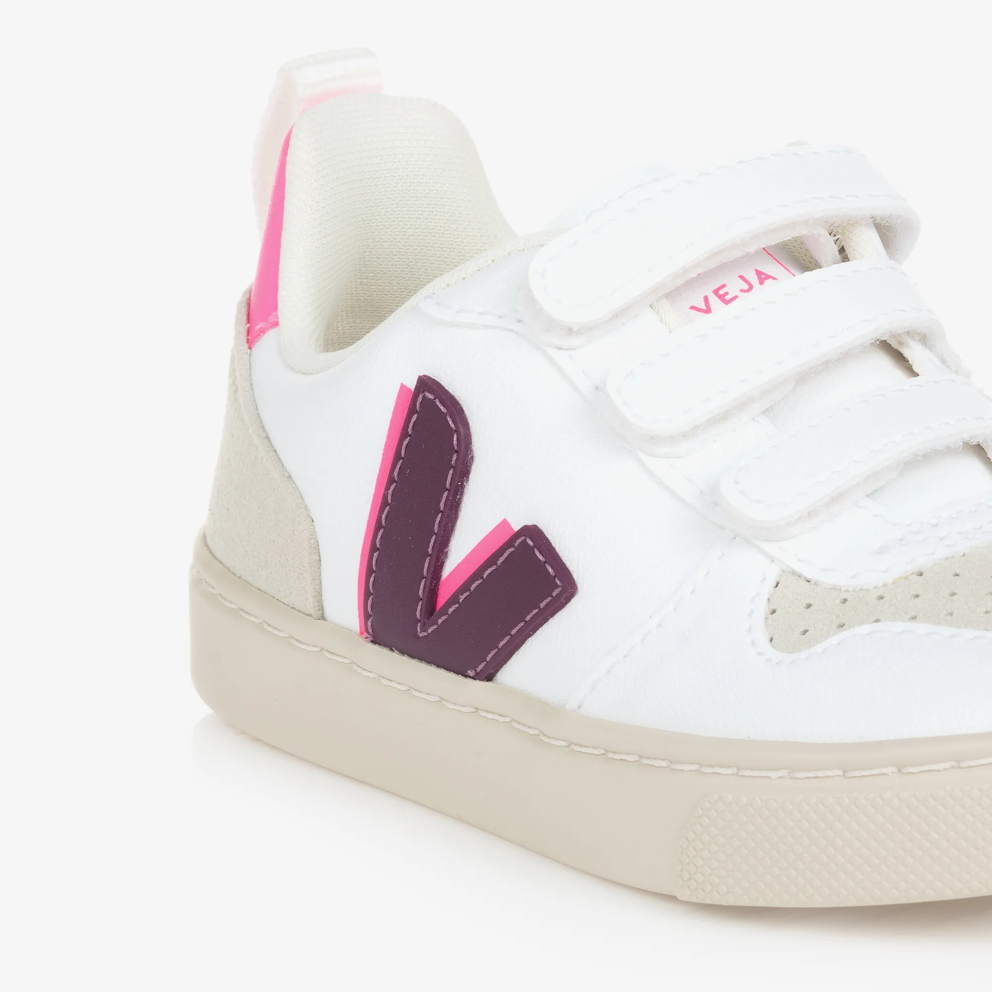 Girls White & Purple Faux Leather V-10 Trainers