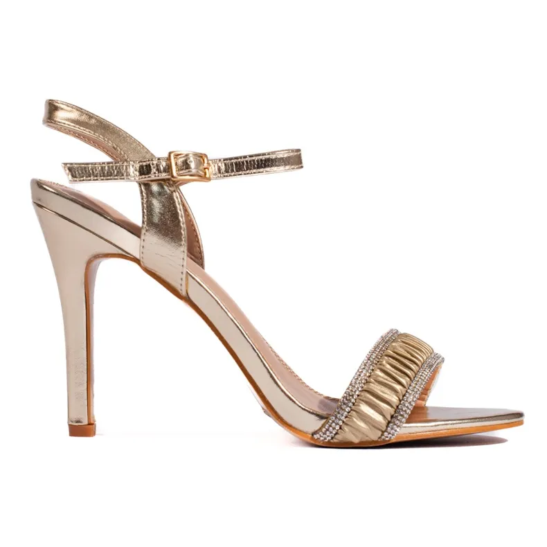 Goodin Gold, elegant women's high-heeled sandals golden