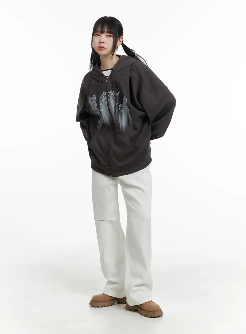 Graphic Lettering Oversized Hoodie Jacket OM426