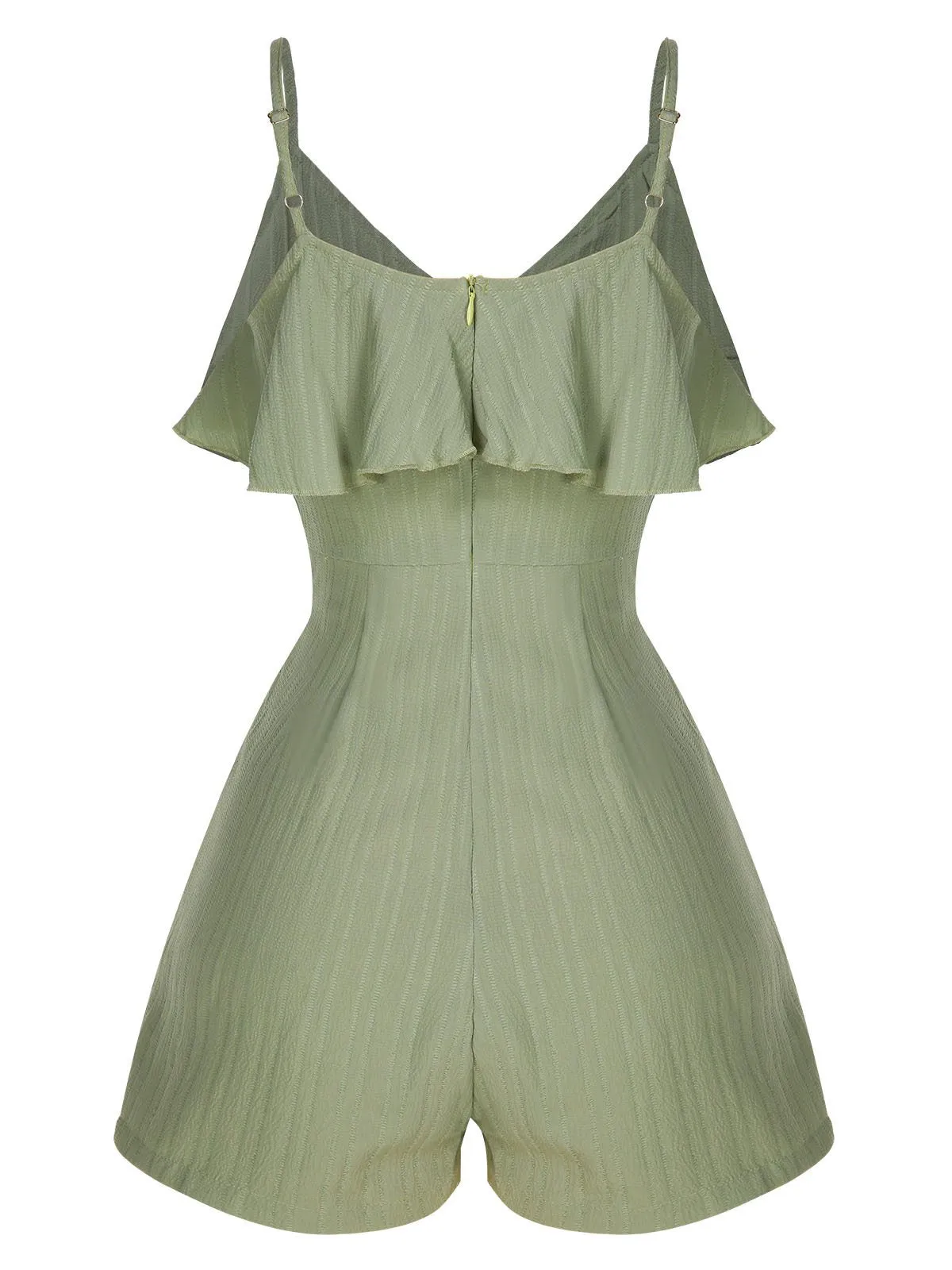 Green 1950s Ruffles Spaghetti Straps Romper