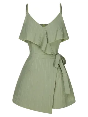 Green 1950s Ruffles Spaghetti Straps Romper