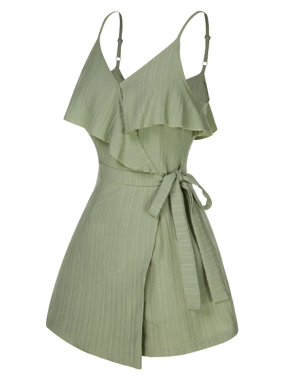 Green 1950s Ruffles Spaghetti Straps Romper