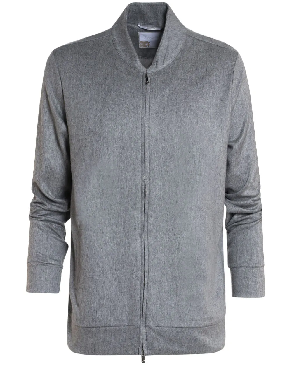 Grey Velour Cashmere Baseball Zip Front Jacket