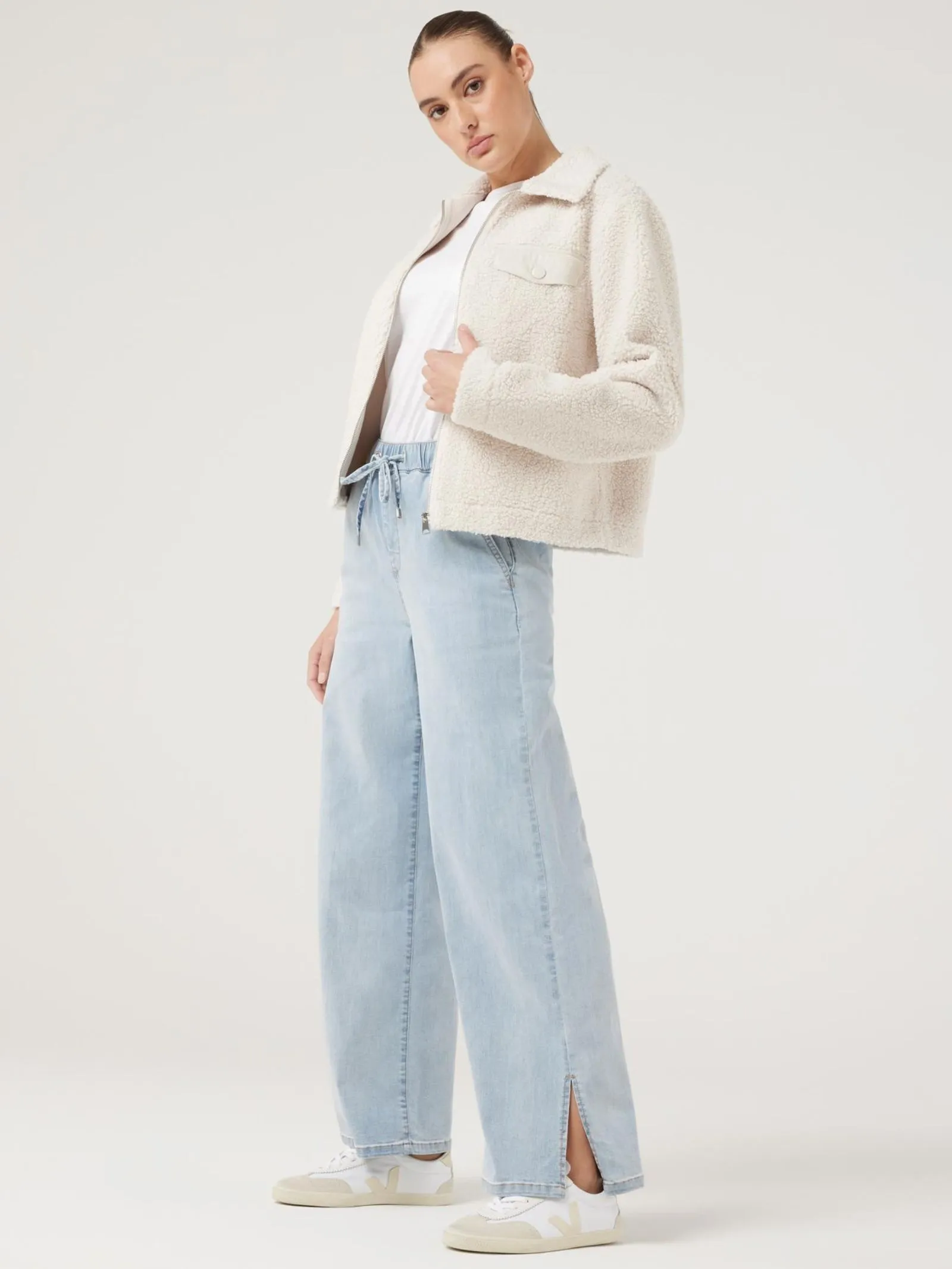 Hayley J-Luxe Split Hem Wide Leg Jeans