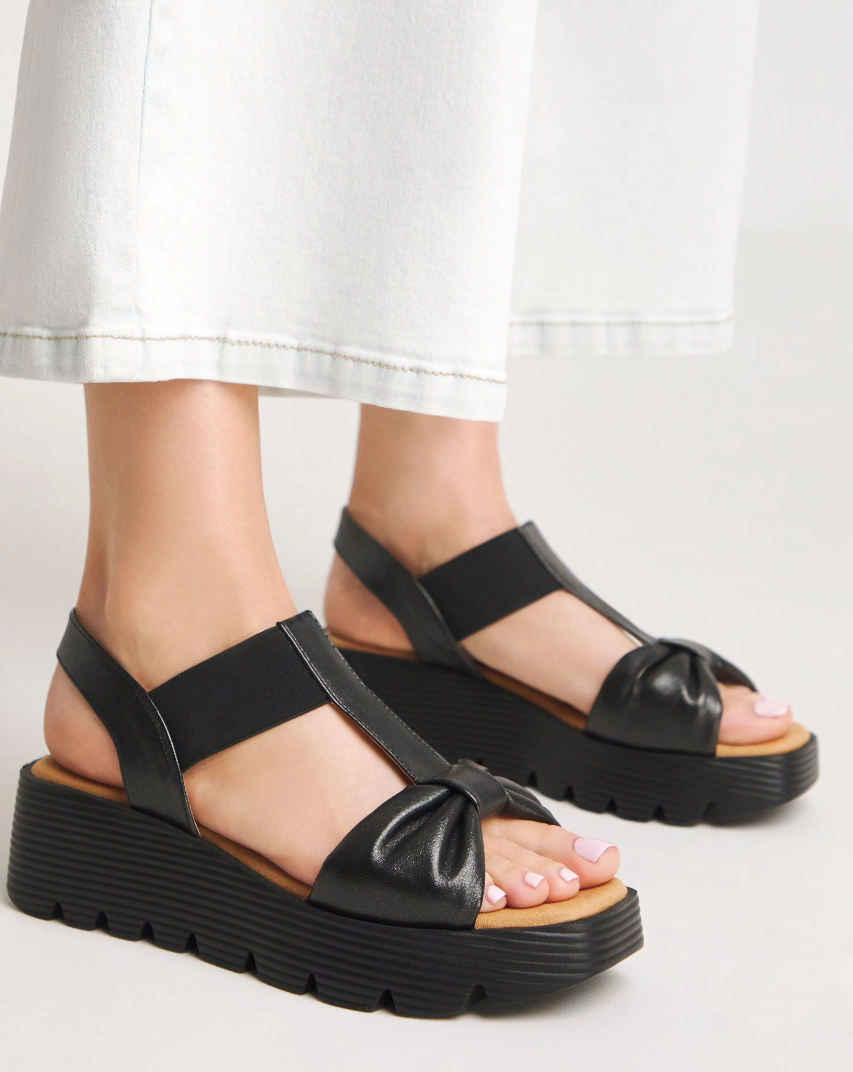 Heavenly Feet Plaza T Bar Wedge Sandals Wide Fit