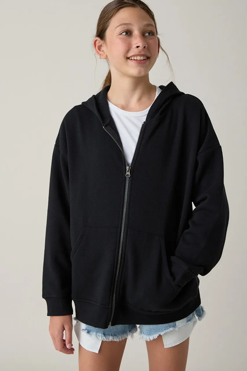 Hello Franki Kaitlin Solid Oversized Zip Hoodie for Girls