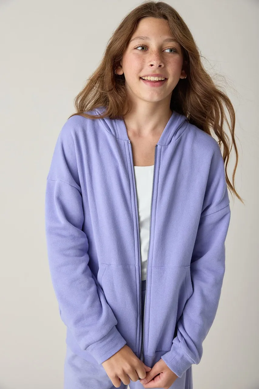 Hello Franki Kaitlin Solid Oversized Zip Hoodie for Girls