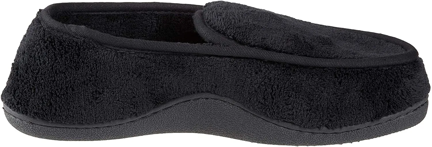 isotoner Men's Terry Moccasin Slipper with Memory Foam Footbed