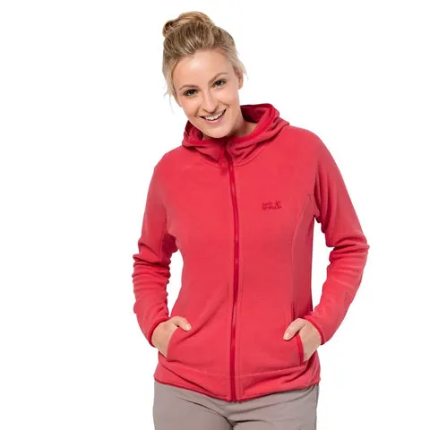 Jack Wolfskin Women's Arco Hooded Fleece - Tulip Red Stripes - SIZE LA