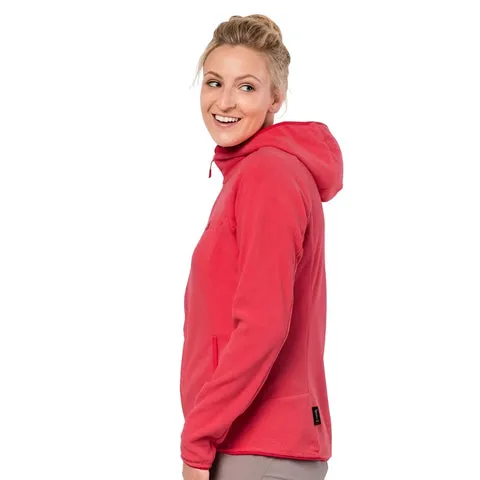 Jack Wolfskin Women's Arco Hooded Fleece - Tulip Red Stripes - SIZE LA