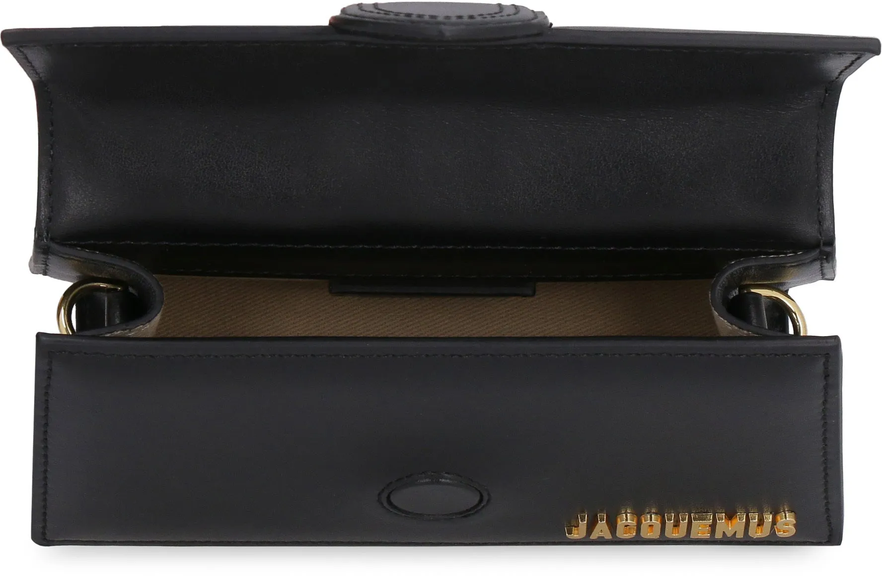 JACQUEMUS Black Leather Handbag - Magnetic Flap, Top Handle, Removable Strap