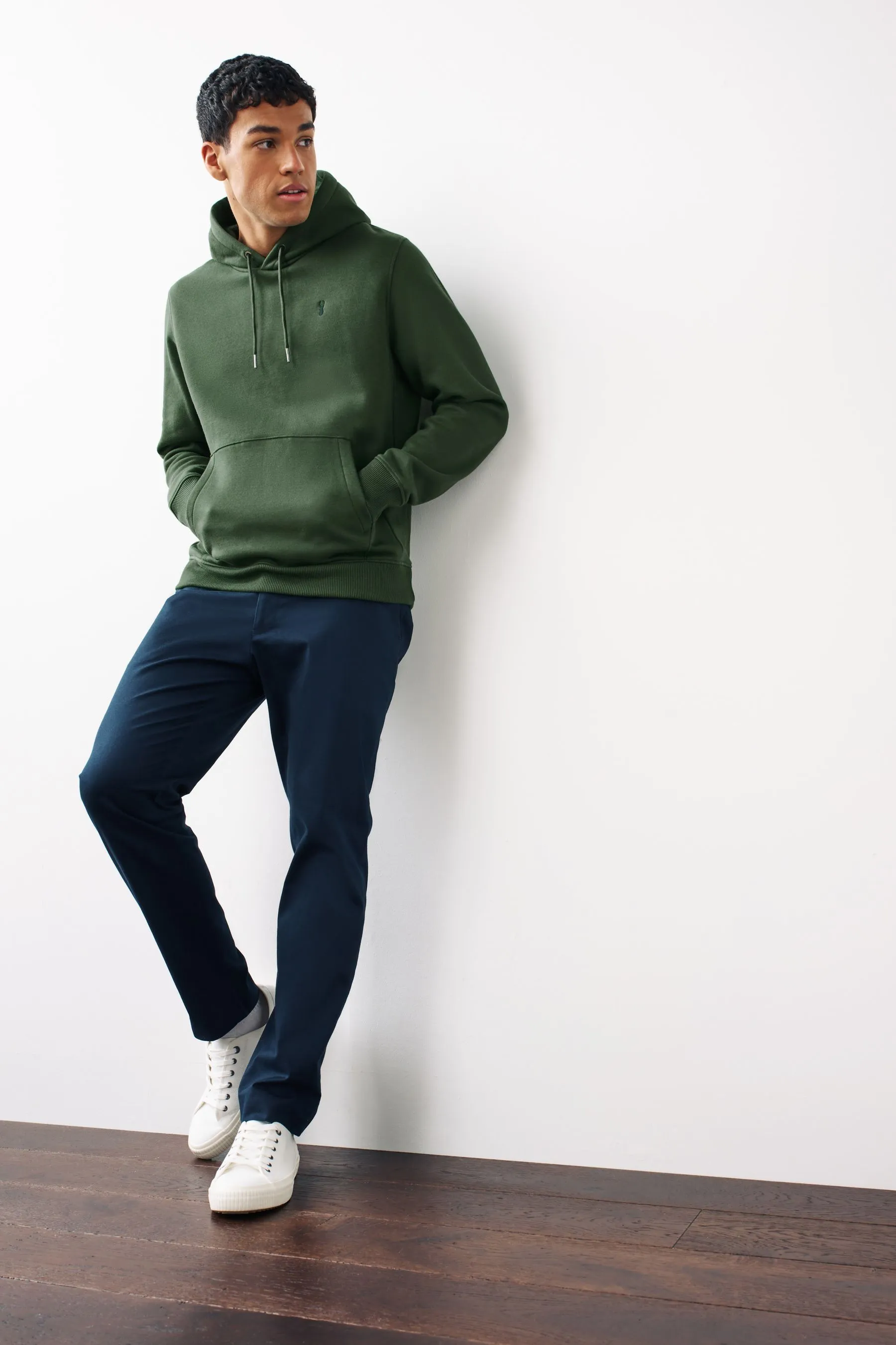 Khaki Green Regular Fit Jersey Cotton Rich Overhead Hoodie