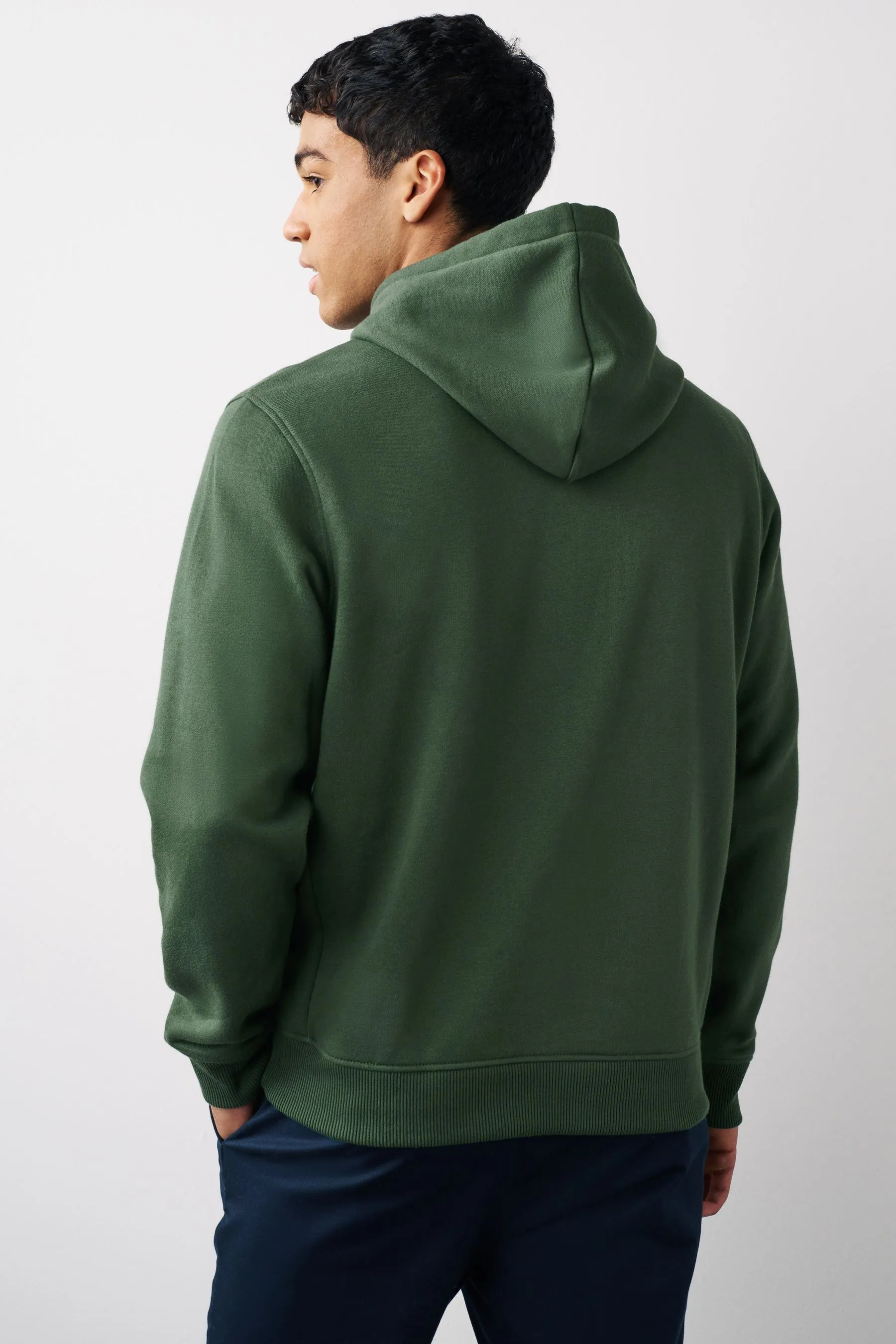 Khaki Green Regular Fit Jersey Cotton Rich Overhead Hoodie