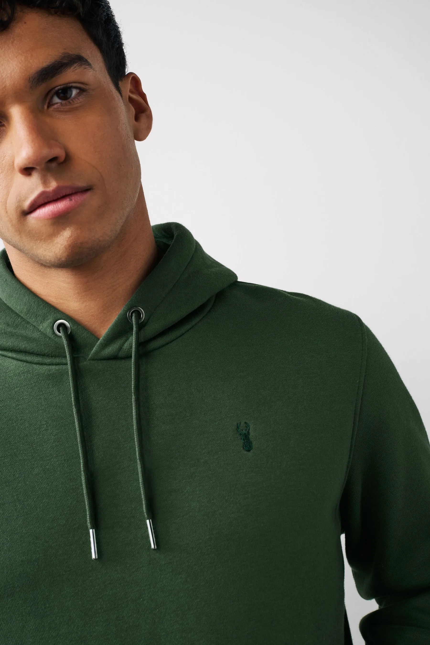 Khaki Green Regular Fit Jersey Cotton Rich Overhead Hoodie