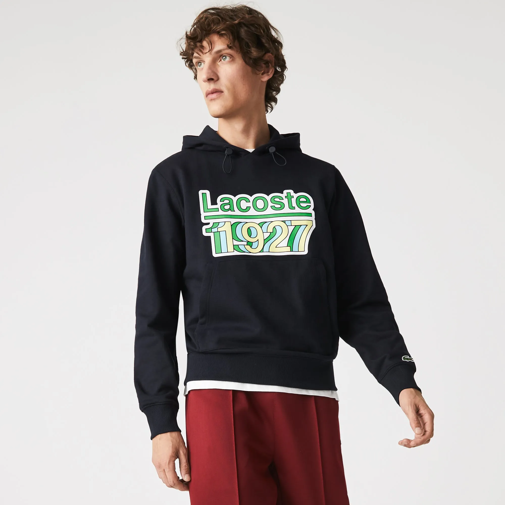 Lacoste Men's Vintage Printed Hooded Fleece Sweatshirt