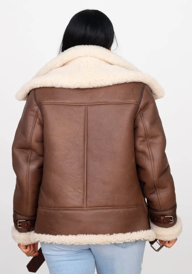 Ladies Bomber Sheepskin Jacket with Double Collar #1003