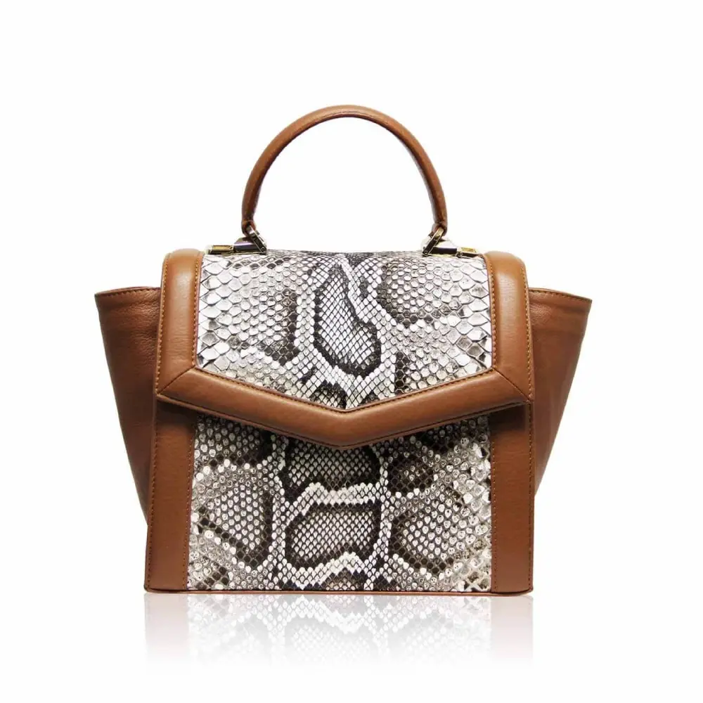 --Laduree python back leather tan & natural handbag-