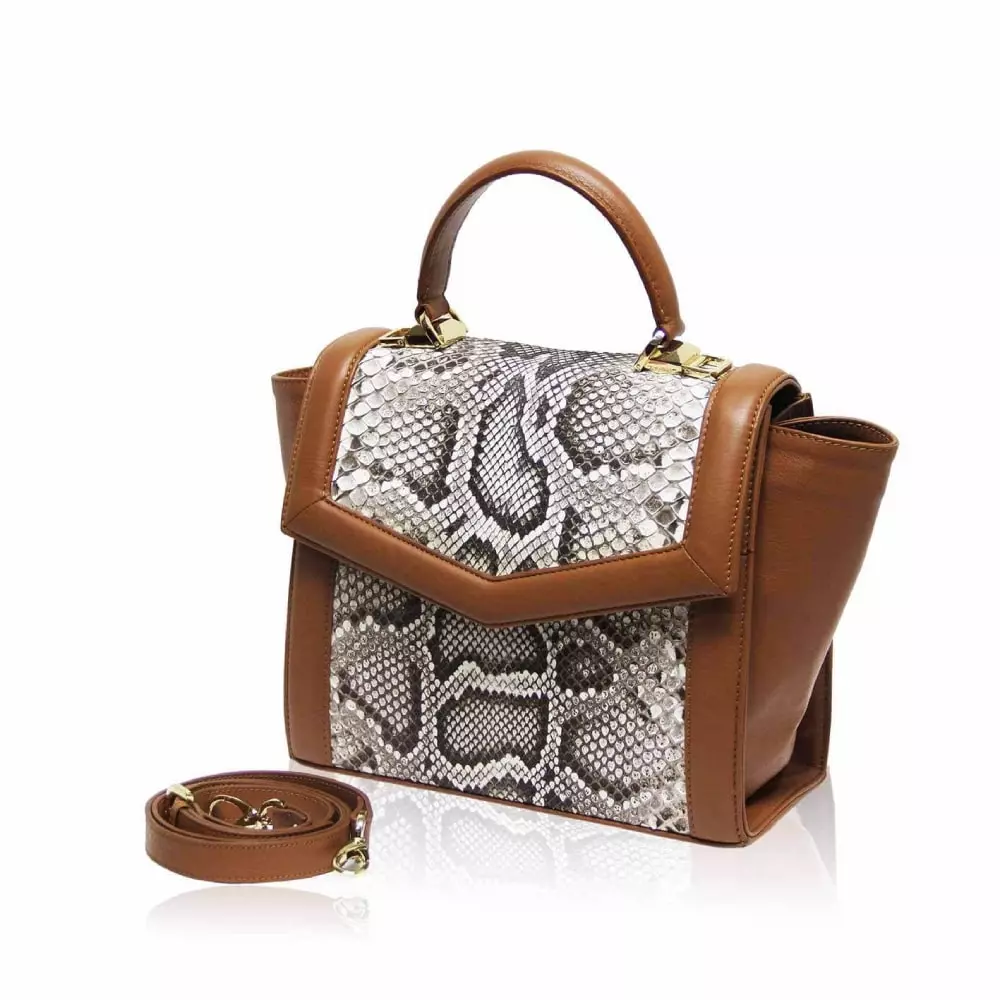 --Laduree python back leather tan & natural handbag-