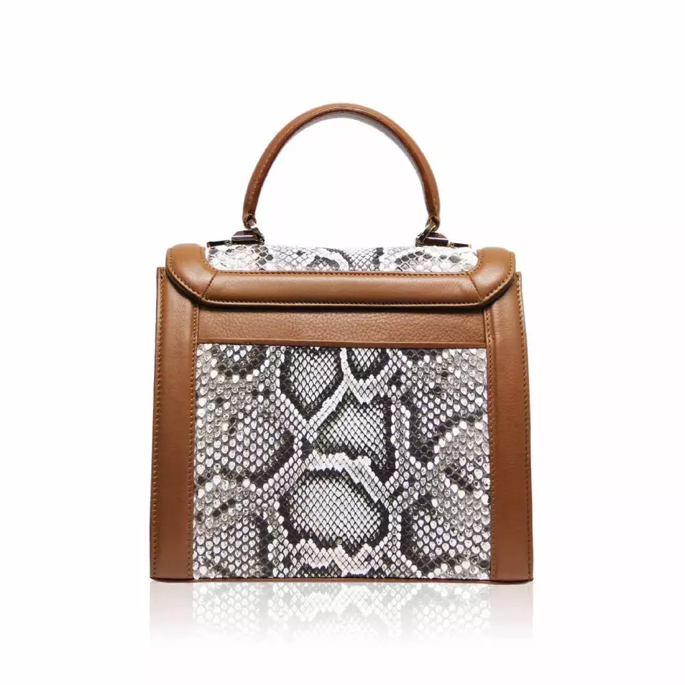 --Laduree python back leather tan & natural handbag-