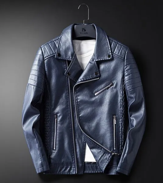 Leather biker perfecto jacket for men with textured shoulder padding