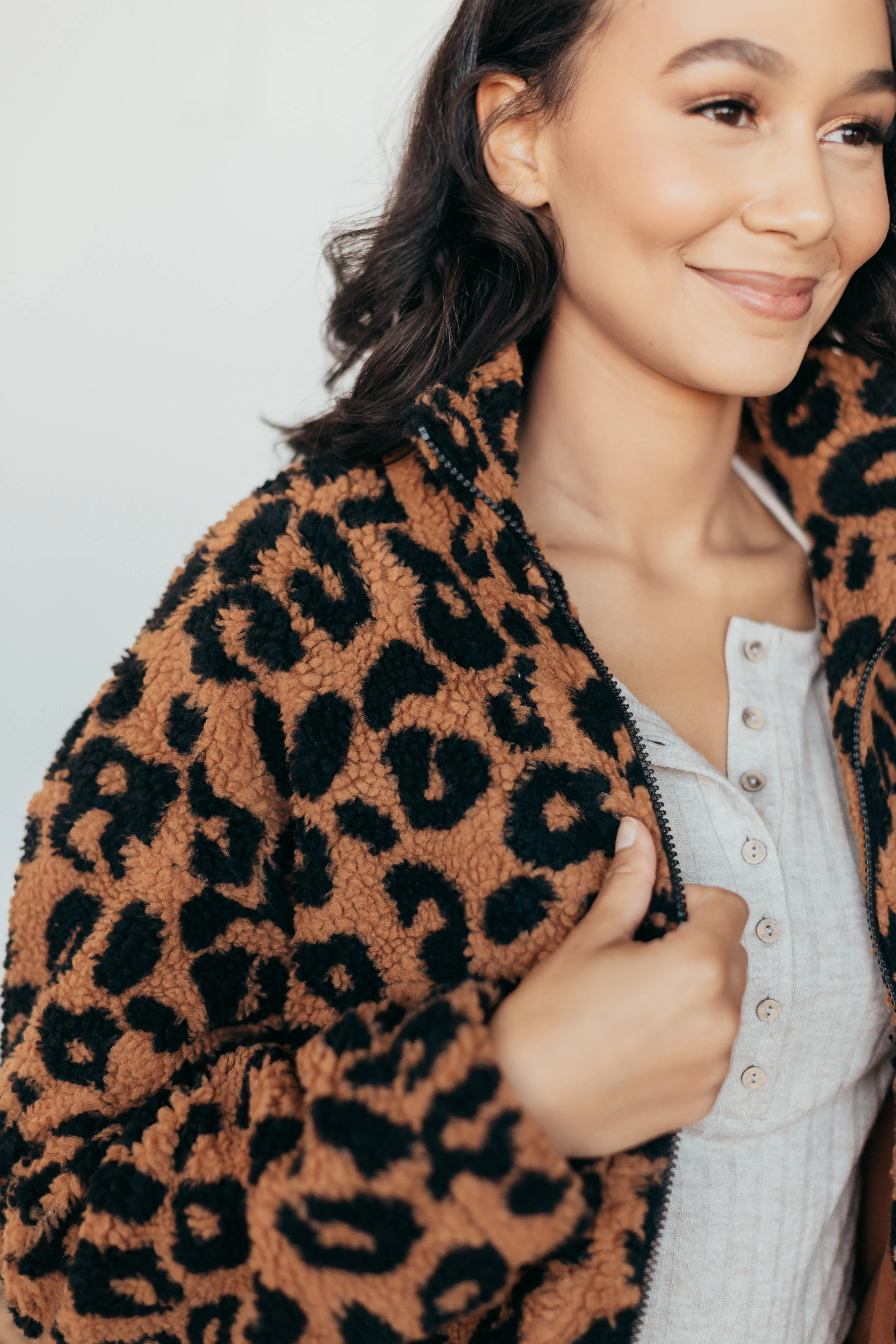 Leopard Sherpa Zip Up Jacket