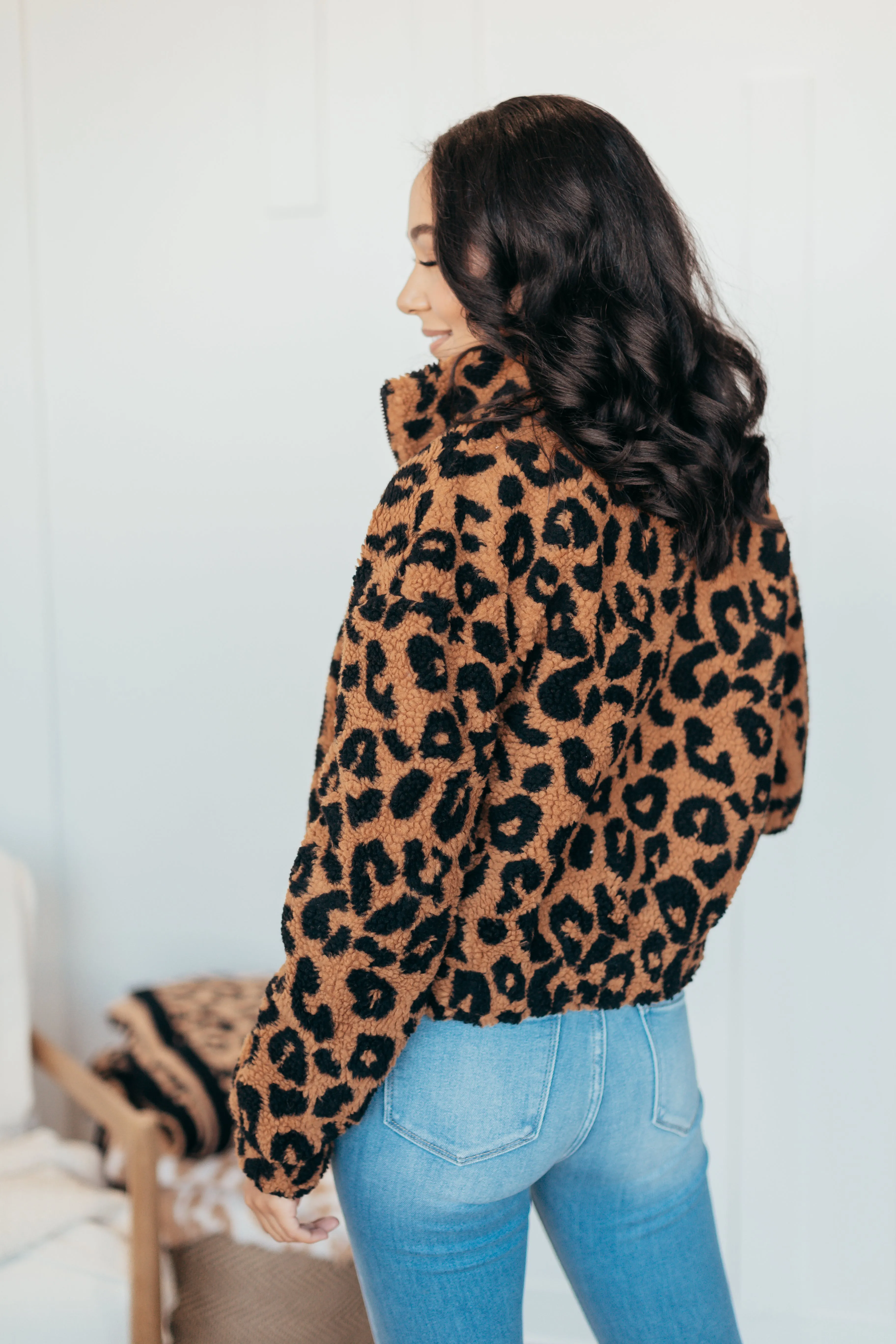 Leopard Sherpa Zip Up Jacket