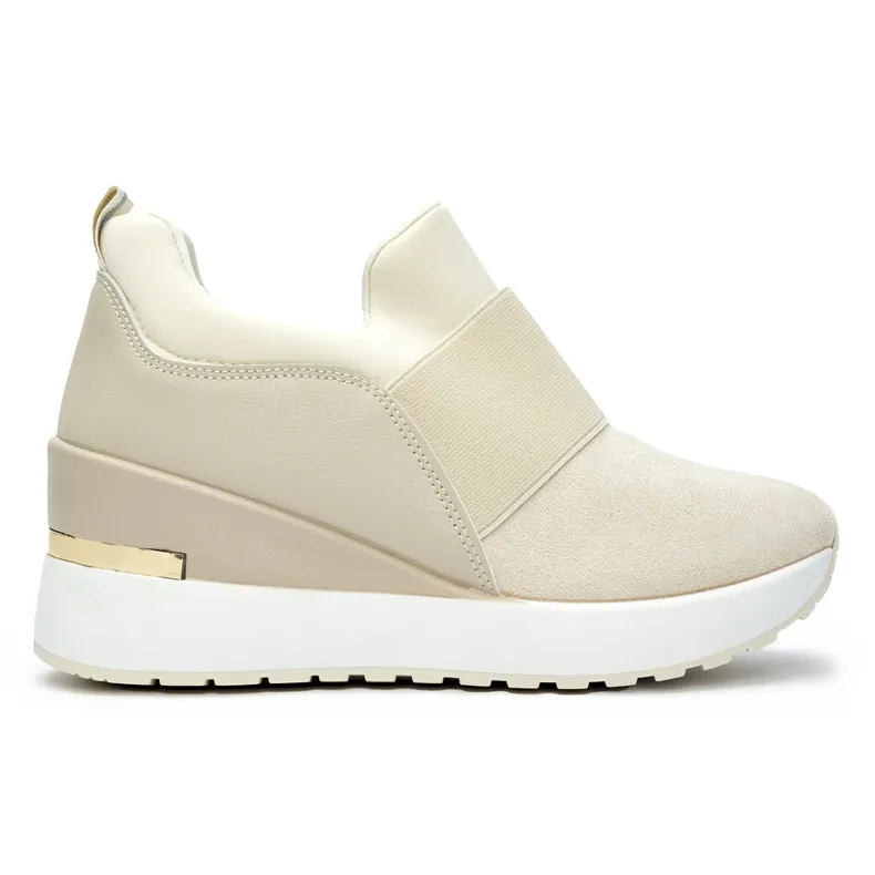 Light beige women's wedge sneakers