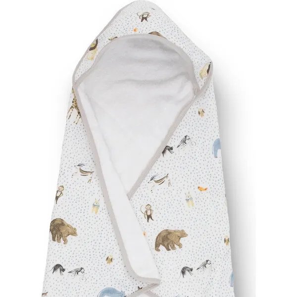 Little Unicorn Infant Small Cotton Print Plush Hooded Towel 30X30, Party Animals