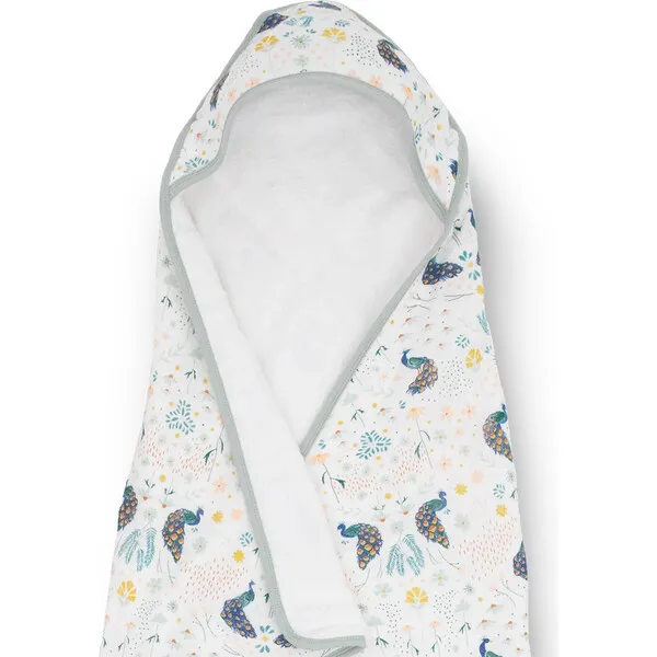 Little Unicorn Infant Small Cotton Print Plush Hooded Towel 30X30, Peacock