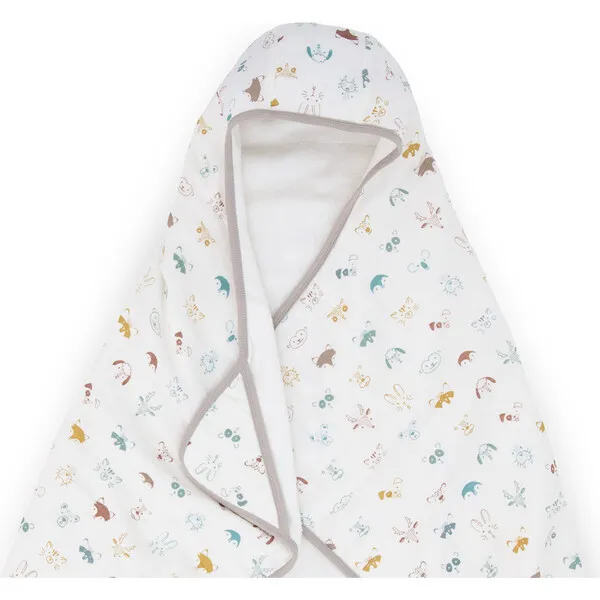 Little Unicorn Toddler Large Cotton Print Plush Hooded Towel 42X47, Animal Crowd