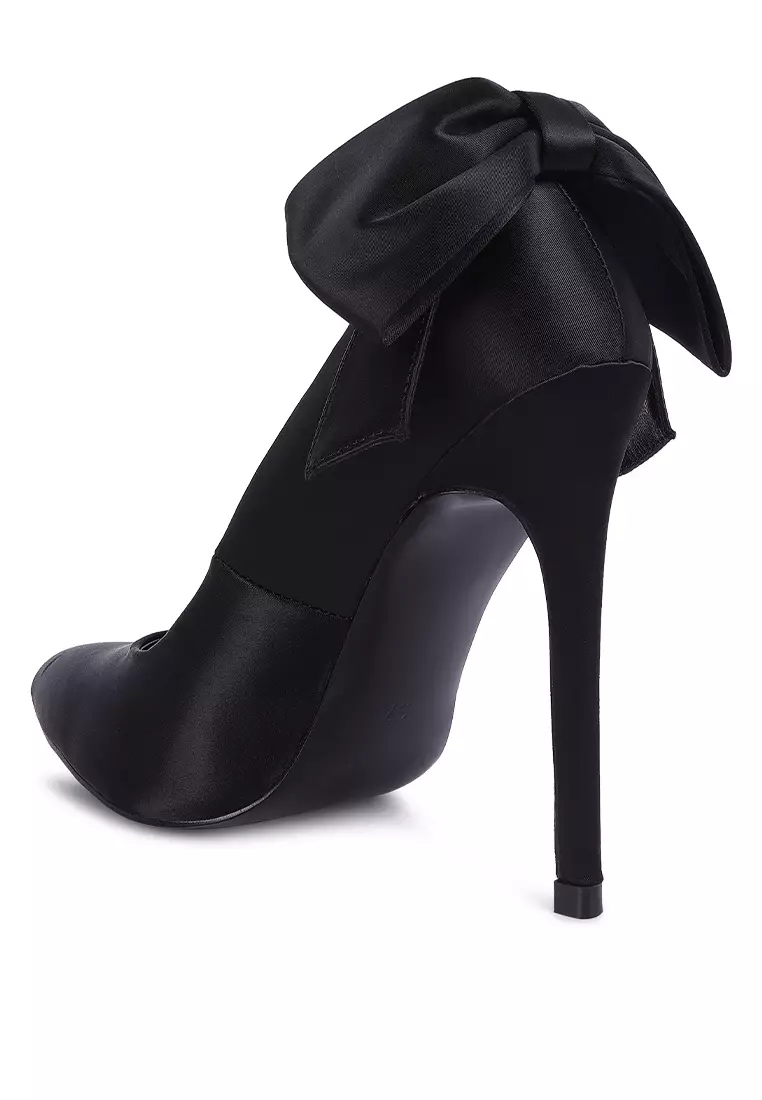 London Rag Black High Heeled Satin Pump Sandals