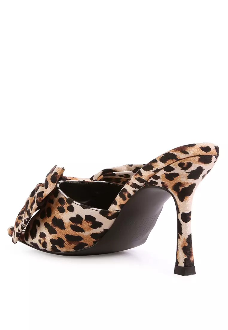 London Rag Leopard High Heeled Bow Slider Sandals