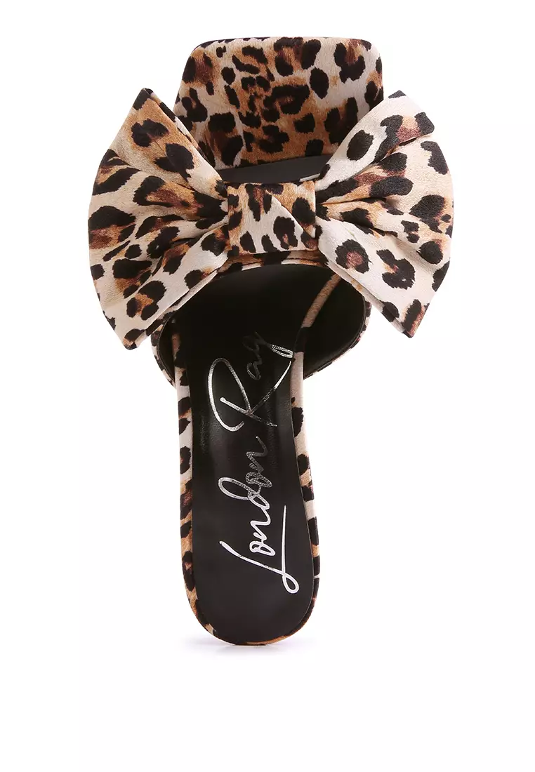 London Rag Leopard High Heeled Bow Slider Sandals